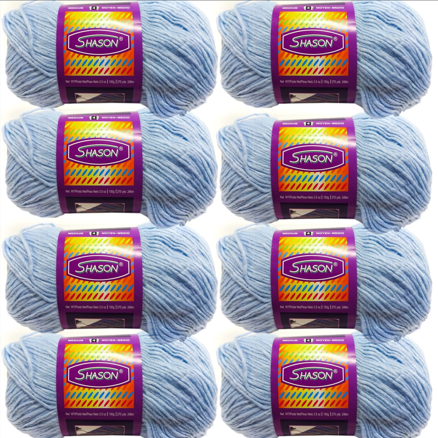 Shason Textile (8-Pack) Super Soft Acrylic Yarn, Baby Blue