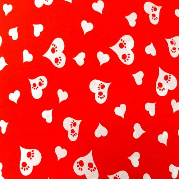 Shason Textile Craft Projects Poly Cotton Printed Precut Fabric (2 Yards, Red Heart Paws)