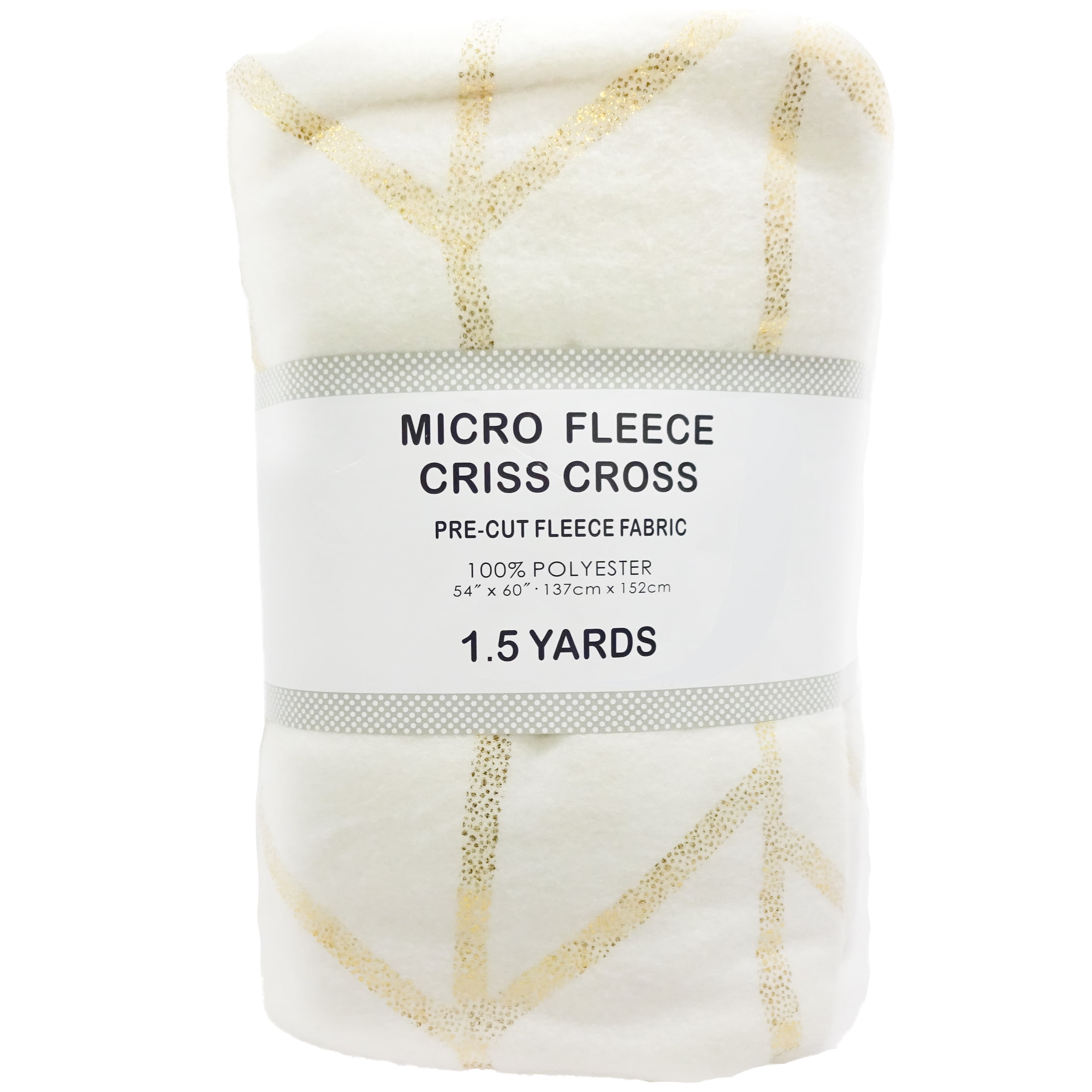 Shason Textile White & Gold Criss Cross Striped Micro Fleece Quilting Fabric, 54" x 1.5 Yards Precut