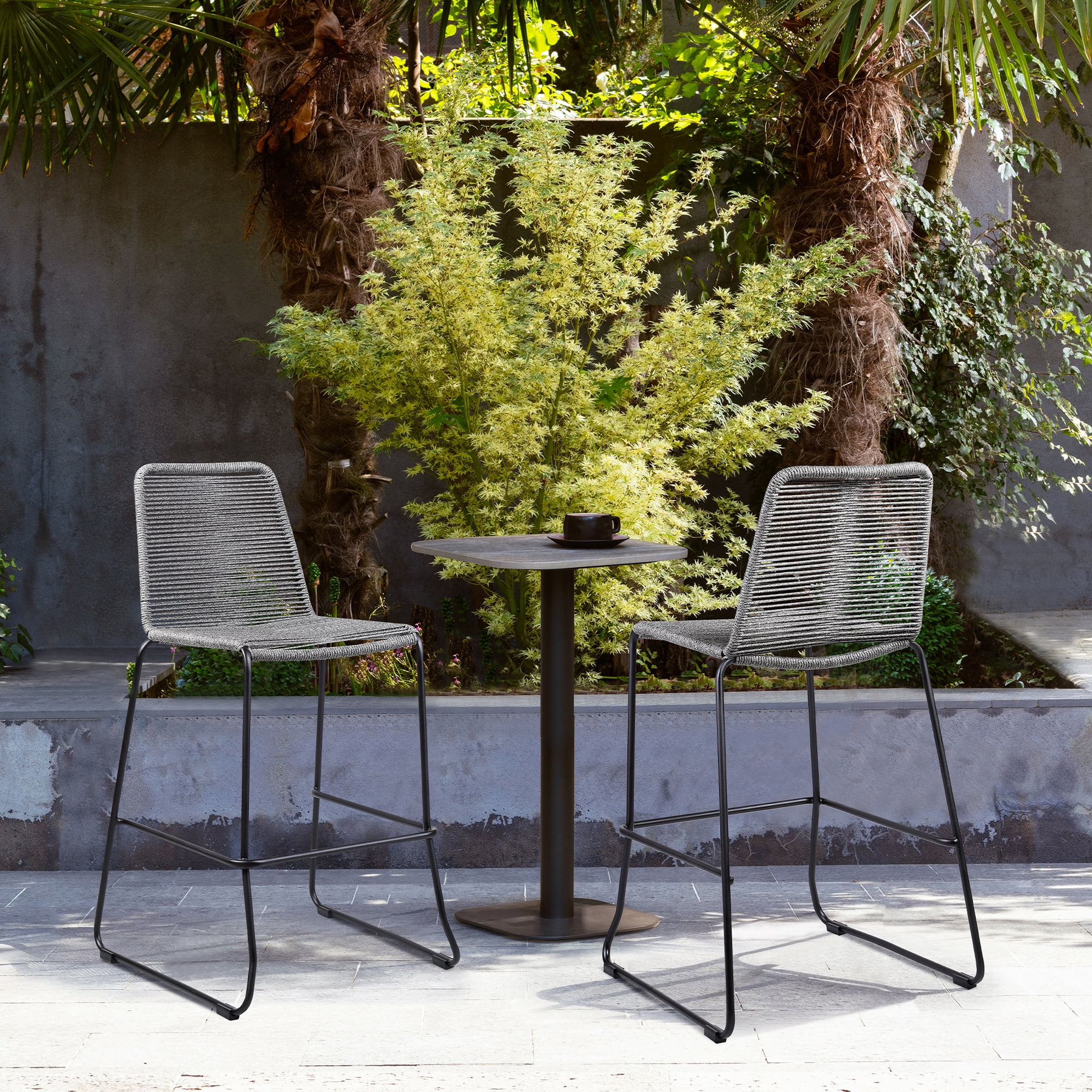 Shasta 30" Outdoor Metal and Gray Rope Stackable Barstool - Set of 6