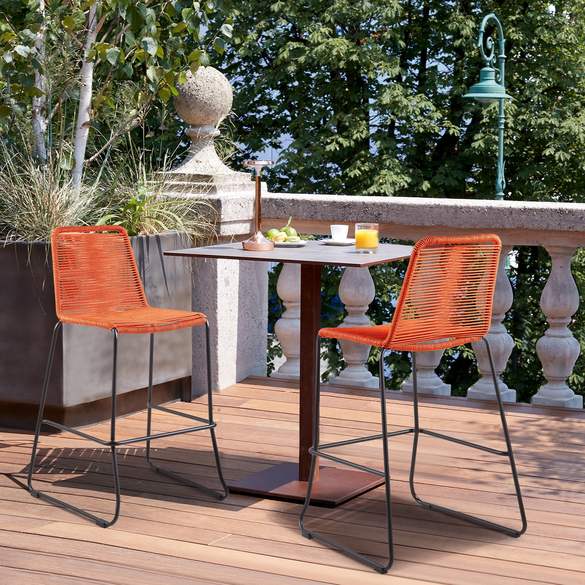 Shasta 30" Outdoor Metal and Tangerine Rope Stackable Barstool - Set of 6