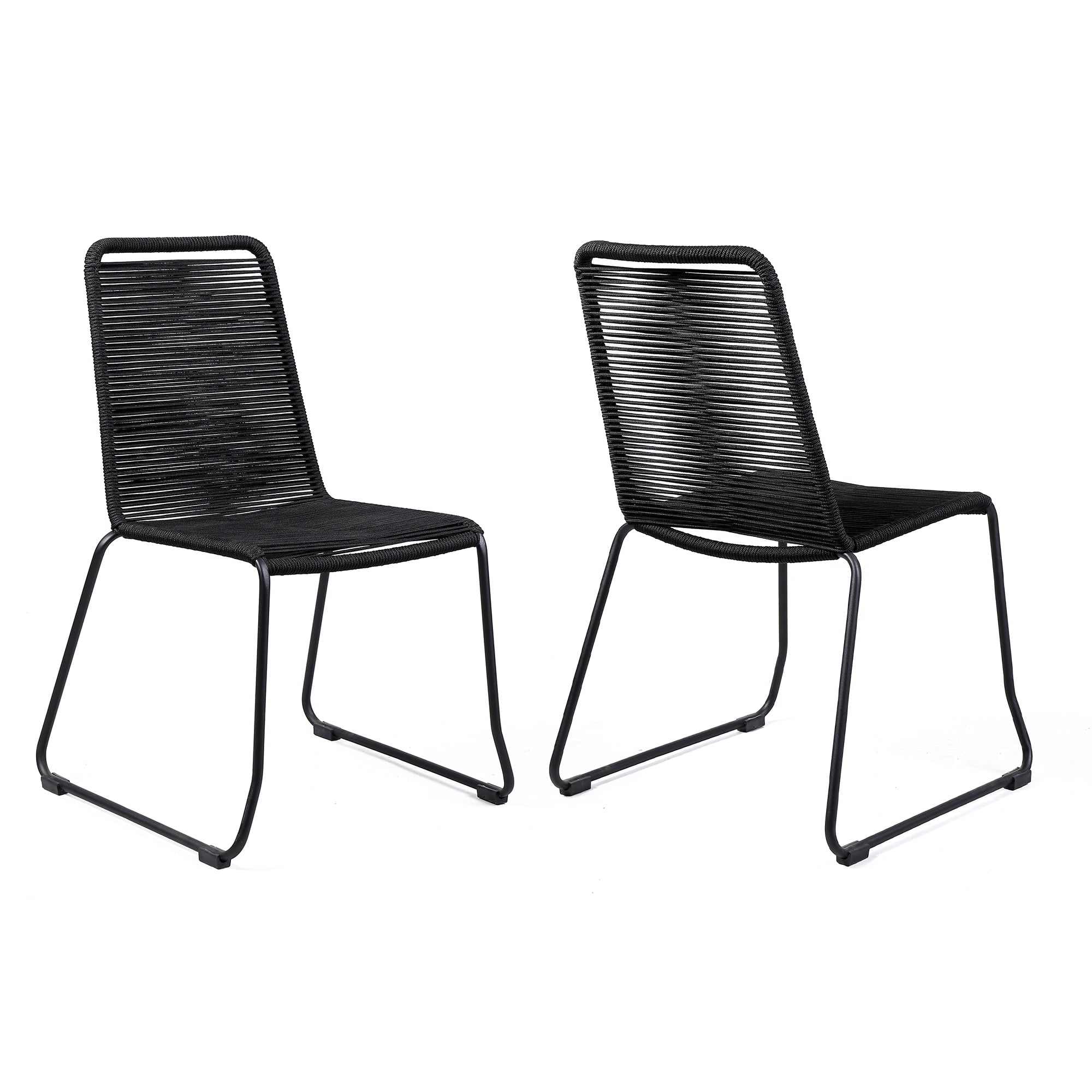 Shasta Black Rope and Metal Outdoor Stackable Dining Chairs, Set of 2