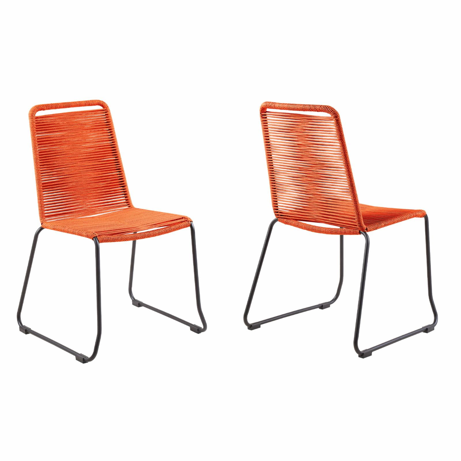Shasta Contemporary 23" Matte Black and Tangerine Rope Outdoor Side Chair