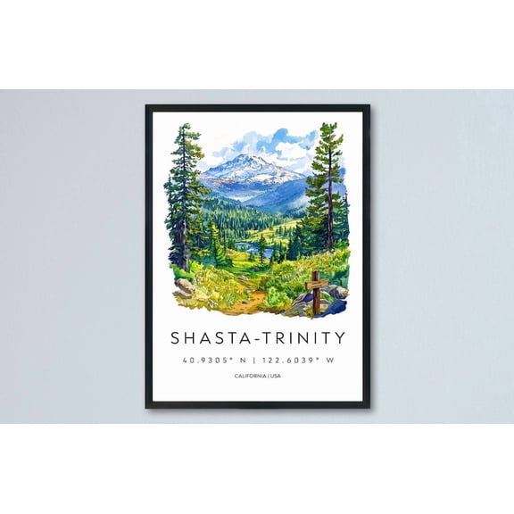 Shasta Trinity Shasta Travel Mountain Forest Trinity Lakes Souvenir Accent Wall Decor Unframed Paper Print