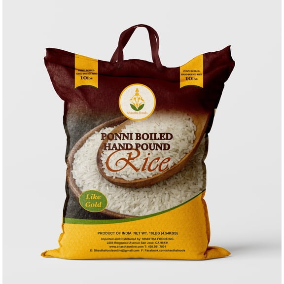Shastha Foods Ponni Hand Pound Boiled Rice 10lbs, Gluten Free, 1 pack
