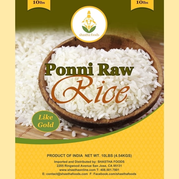 Shastha Foods Rice combo pack, Gluten-Free and Nut-Free, Ponni Raw and Poongar Rice, 10 lbs Each, pack of 2