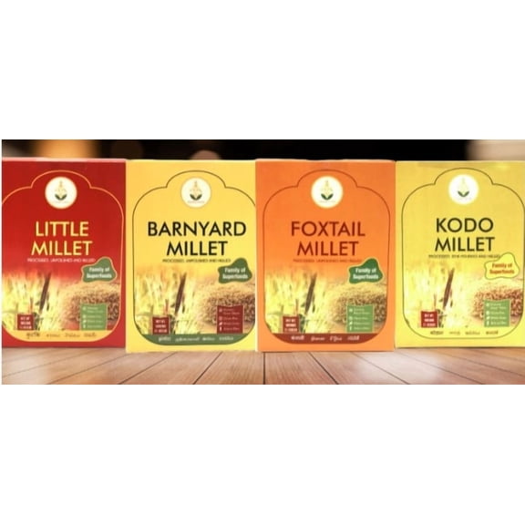 Shastha Millets Combo Pack C, 500g, 4 pack Has Little, Kodo, Foxtail, and Barnyard Varieties