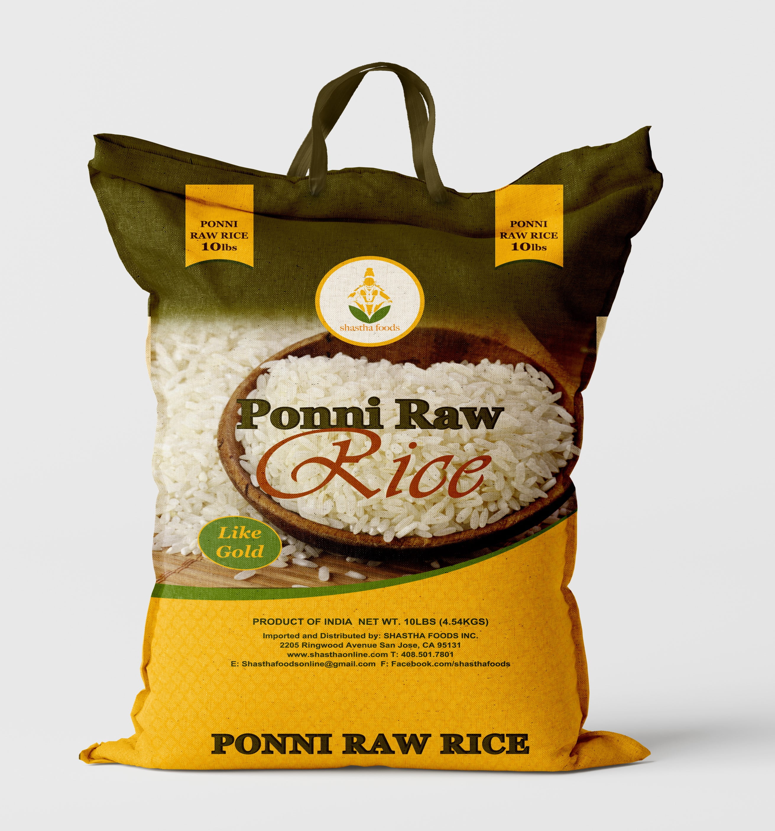 Shastha Ponni Raw Rice 20lbs (Pack of 1)