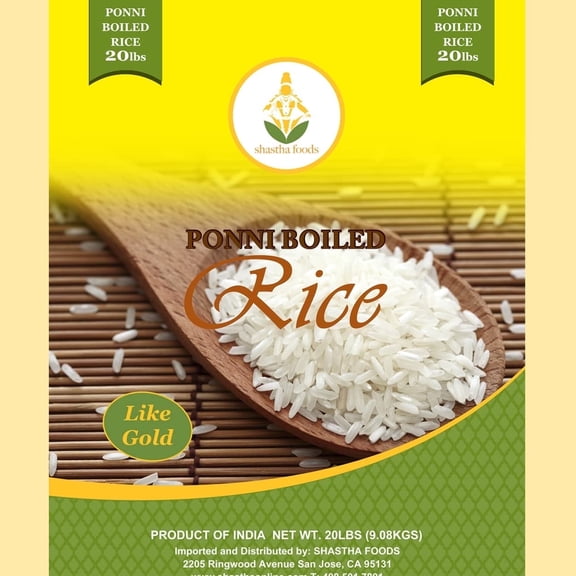 Shastha Foods Ponni Boiled Rice, Traditional White Rice, Gluten-Free, 20 lb, pack of 1