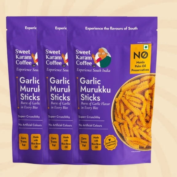 Shastha Foods SKC Crispy Garlic Murukku Snacks, 180g (pack of 3)