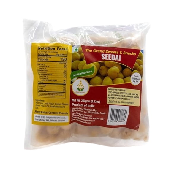 Shastha Foods Seedai Traditional Crunchy Rice Cracker, 250 G, pack of 2 - Plastic Pouch