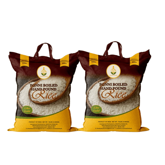 Shastha Traditional Earthy Flavor Ponni Boiled Hand Pound Rice - Pack of 2 10 lbs = 20 Lbs