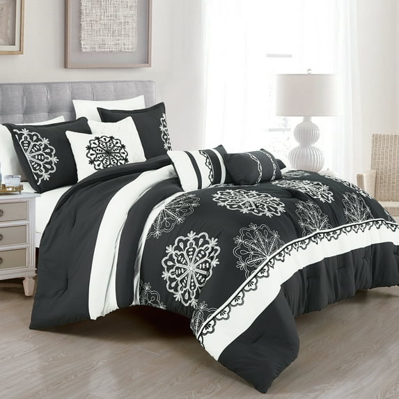 Shatex 7 Piece All Season Bedding Queen size Comforter Set, Ultra Soft Polyester Elegant Bedding Comforters——Deborah 7PC COMFORTER SET