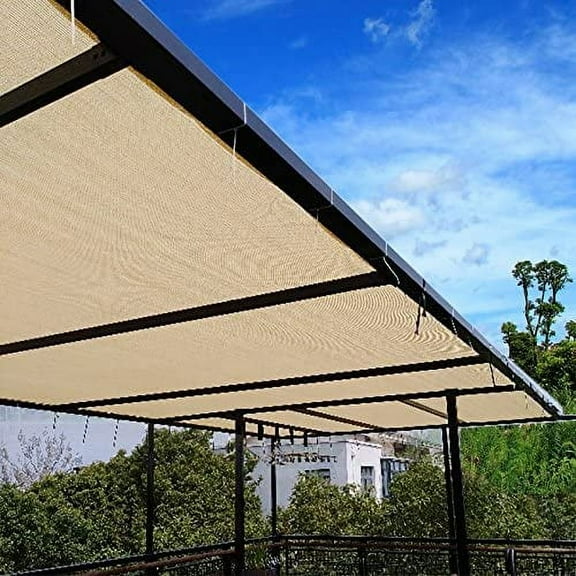 Shatex 90% Shade Cloth Sunblock Fabric Cut Edge with Free Cilps UV Resistant for Garden Plants Cover, 6' x 12', off-white