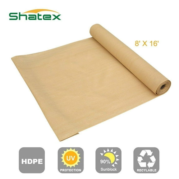 Shatex 90% Sun Shade Fabric for Pergola Cover Porch Vertical Screen 8' x 16', Beige