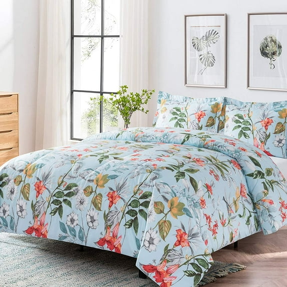 Shatex Bedding Comforter Sets –2 Pieces Luxury Printed Microfiber Bedding Sets–Bedroom Comforters with 1 Pillow Sham, Twin, Flower Branch