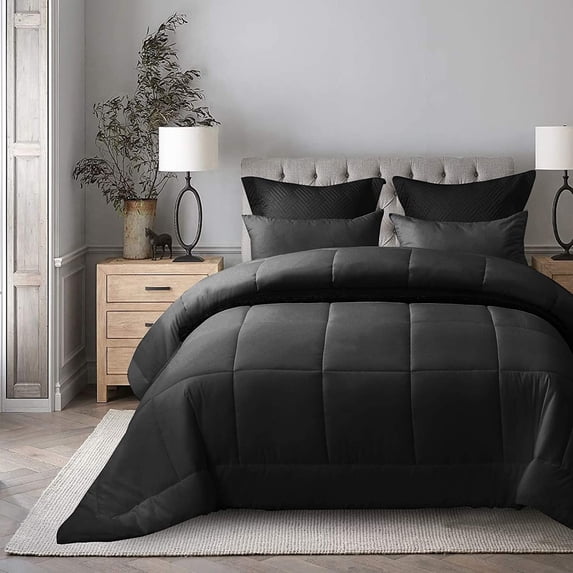 Shatex Duvet Insert Down Microfiber 3 Pieces Bedding Comforter Sets,Queen Black Queen