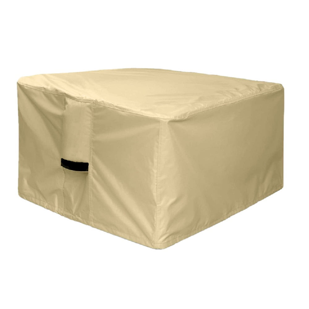 Beige Rectangular Vinyl PVC Fire Pit Cover, 44 x 44 x 24 inches