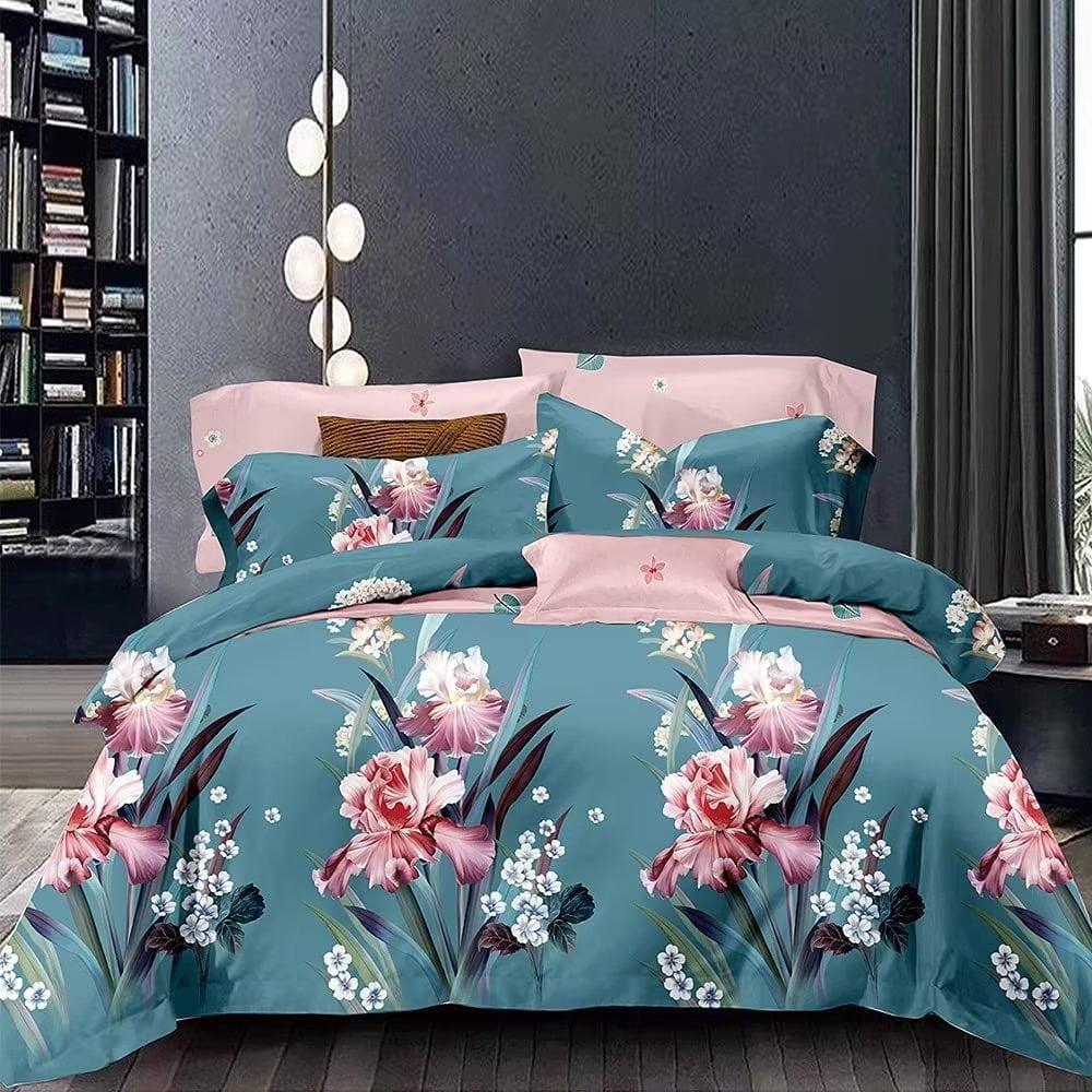 Shatex Floral Comforter 2 Piece All Season Bedding Botanical Teal Teal Comforter Floral Cottage Bed - Ultra Soft 100% Polyester– Twin Comforter Set with 1 Pillow Sham