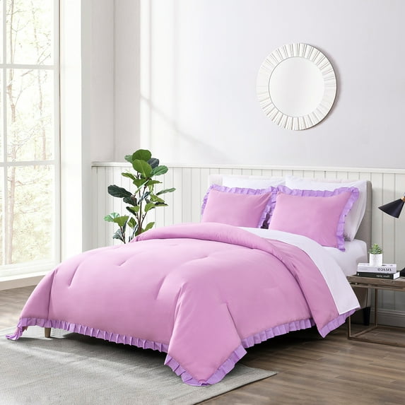 Shatex Ruffled Bed-in-A-Bag Purple Comforter Set Queen- 7 Piece All Season Bedding Comforter Set, Ultra Soft Polyester Bedding Comforters- Purple with Ruffles