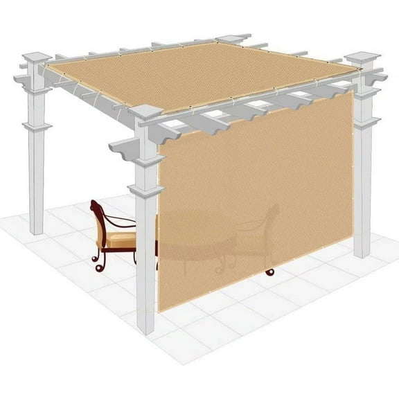 Shatex Shade Fabric Sun Shades Outdoor Privacy Screen with Grommets for Pergola, Awning,Patio,Window Cover, 12' x 20', Wheat, 19 Bungee Balls