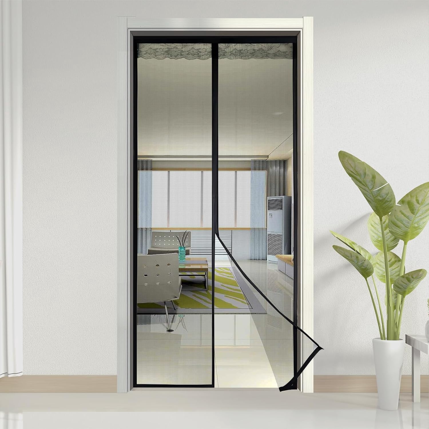 Heavy-Duty Side Opening Magnetic Screen Door – White Fiberglass Mesh, Double Sliding Door, Fits Opening Up To 90x78 Inches