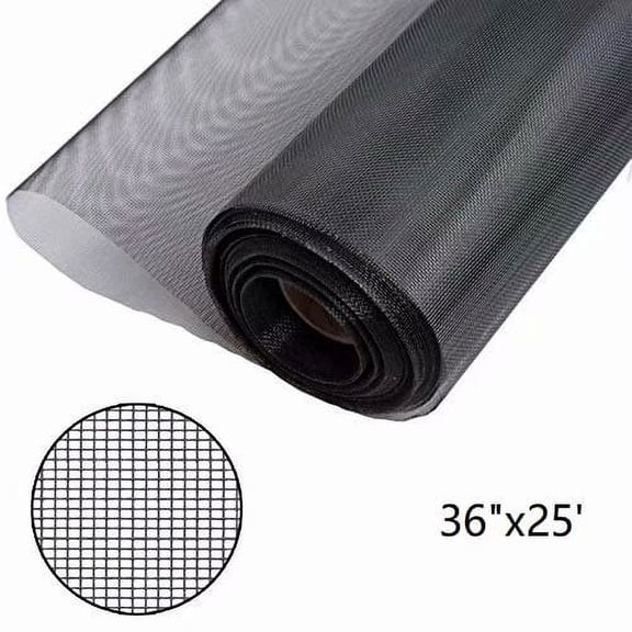 Shatex Window Screen Mesh, DIY Fiberglass Screen Replacement Black Mesh Fabric, Moquito/Insect Barrier, Invisible & Fireproof 36"x25'