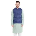thumbnail image 1 of Shatranj Men's Banded Collar Button Down Cotton Vest with Artistic Indian Prints; Blue, 1 of 5