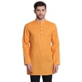 thumbnail image 1 of Shatranj Men's Indian Banded Collar Fine Autumn Stripe Mid-length Kurta Tunic; Mustard; LG, 1 of 5