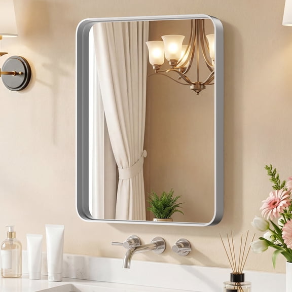 Shatter-Proof Burst-Proof Bathroom Mirror 30x40 Inch, Rectangular Metal Frame Wall Mirror with Tempered Glass for Living Room Bedroom Vanity