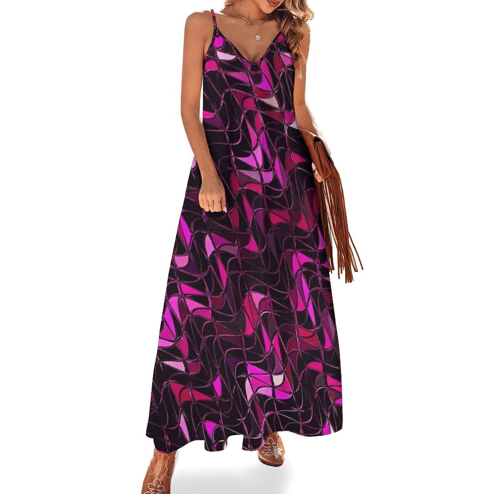 Shattered Pink Sleeveless Dress summer dress long dress women — free download