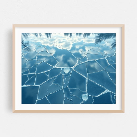 Shattered Sky Reflection - Digital Art Winter Nature Geometric Landscape Scenic Oak Framed Wall Art Print 11 x 14 inches