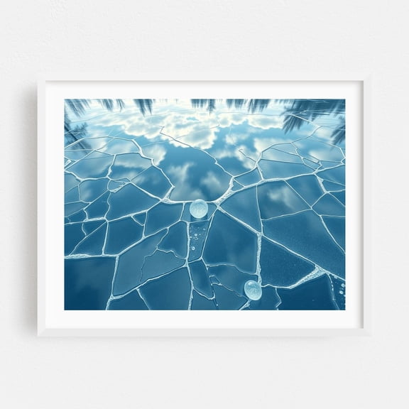 Shattered Sky Reflection - Digital Art Winter Nature Geometric Landscape Scenic White Framed Wall Art Print 5 x 7 inches