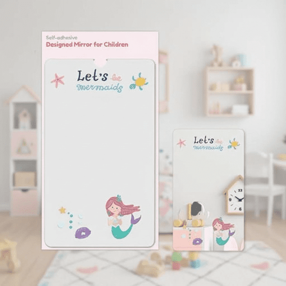 Shatterproof Acrylic Wall Mirror for Kids - Self-Adhesive, Wall-Mounted Safe Mirror for Children's Bedroom, Nursery, Playroom, or School Locker with Fun Mermaid Design
