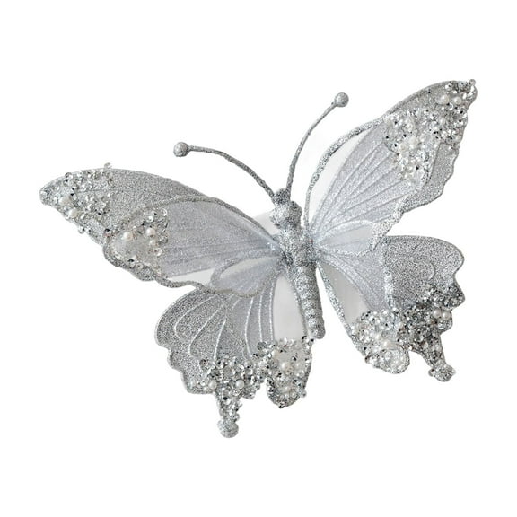 Shatterproof Butterfly Christmas Decoration 25Cm Glittering Meshes Wing Design Indoor Outdoor Holiday Party Supplies
