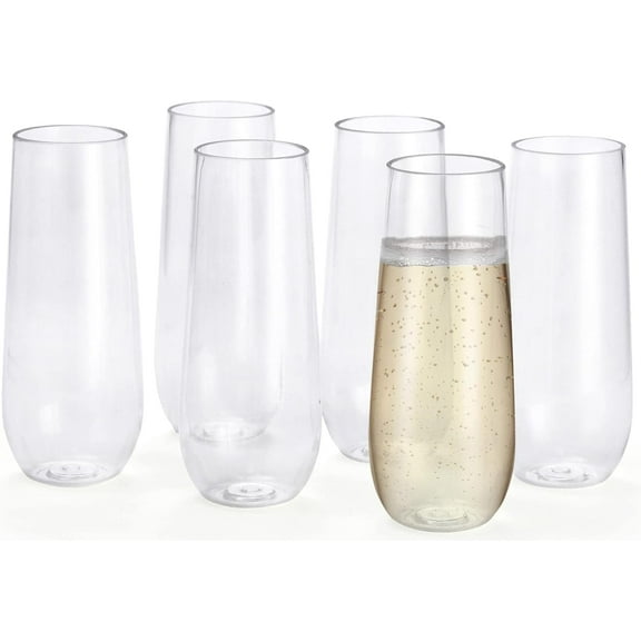 Shatterproof Champagne Flutes (6 Pack), 9 oz Reusable Stemless Glasses  Tritan Plastic
