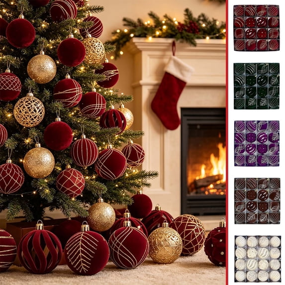 Shatterproof Christmas Ball Ornaments Set, 6cm Flocked Tree Hanging Baubles with Soft Velvet Look for Indoor Holiday Decor Party Displays Wreaths and Seasonal Accents