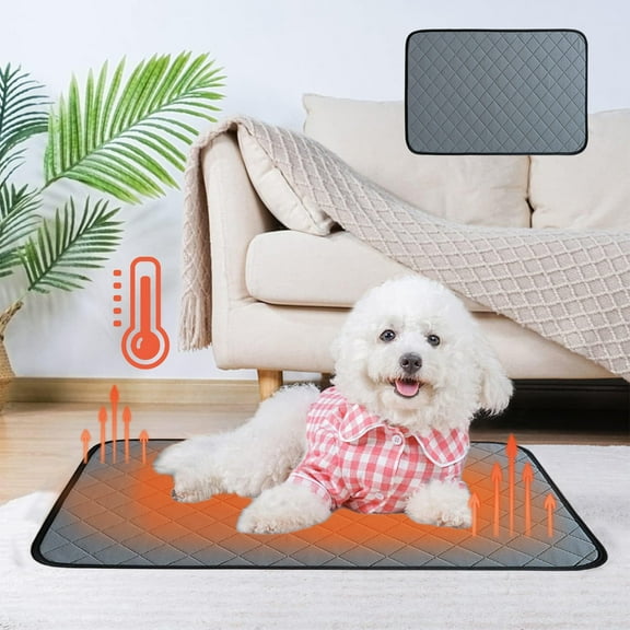 Self Warming Pet Mat for Cats Dogs | Thermal Heated Pet Pad | Non Slip Washable Polyester | No Electricity Needed | Indoor Outdoor Use | Gray Solid Color | Multiple Sizes
