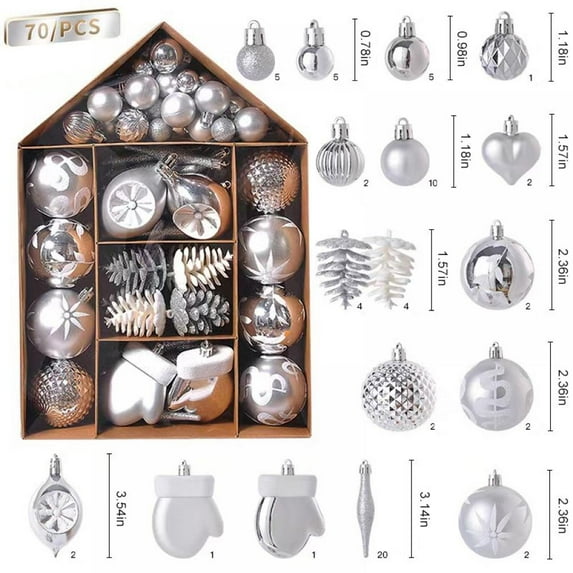 Christmas Ball Ornaments Christmas Tree Decorations Kit, 70pcs Christmas Baubles Tree Ornaments Hanging Balls Plastic Shatterproof Christmas Balls for Holiday Wedding Party Xmas Tree Decoration