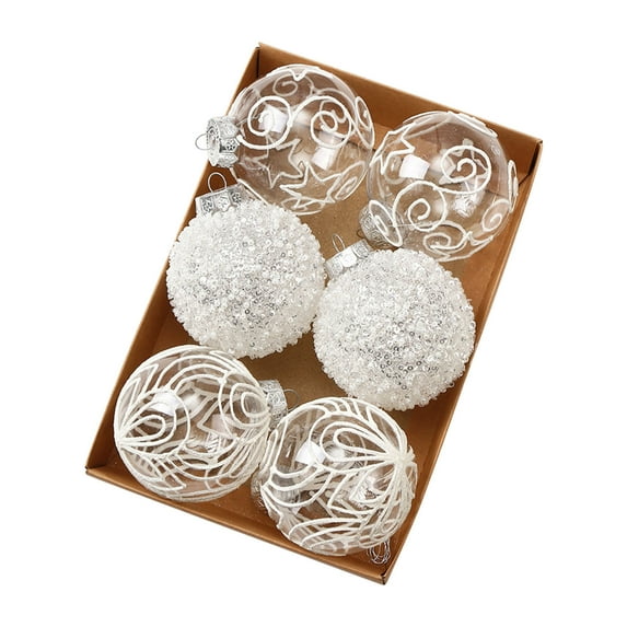 Shatterproof Clear Plastic Glitter Christmas Ball Ornaments 3.15" 6pcs Christmas Decorations Decorative Xmas Balls Baubles Set with Stuffed Delicate Decorations Xmas Tree Decor