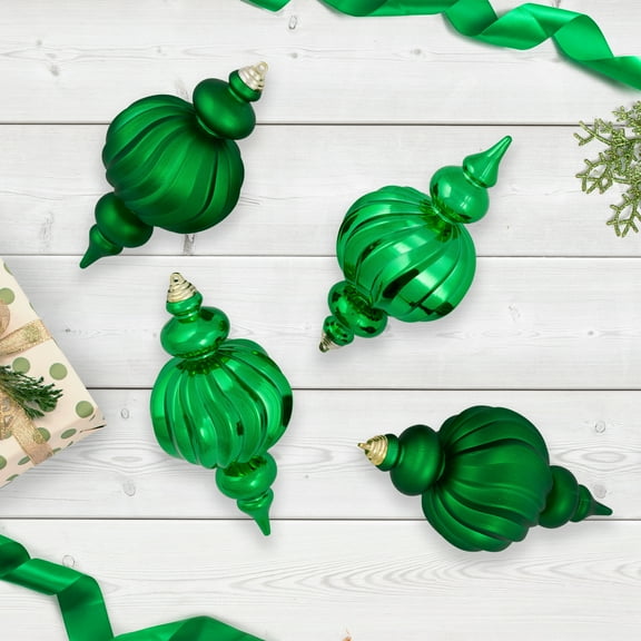 Northlight Shatterproof Commercial Size Finial Christmas Ornaments - 10" - Green - Set of 4