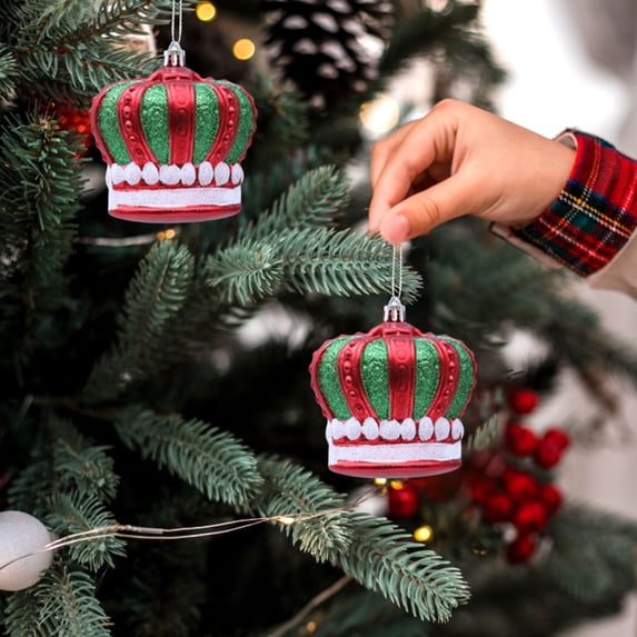 Shatterproof Crown Shaped Christmas Tree Ornaments, Hanging Balls for Xmas Tree Decoration, Plastic Holiday Decor for Home Office, Set of 2 Pack, Easy to Hang
