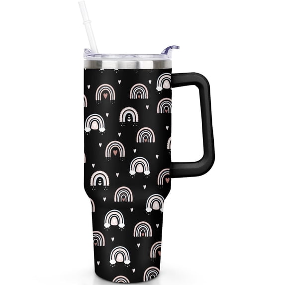 Shatterproof Design 40oz Bohemia Tumbler with Handle Flip Straw Lid Boho Tumblers Vacuum Insulated Leak Proof Stainless Steel