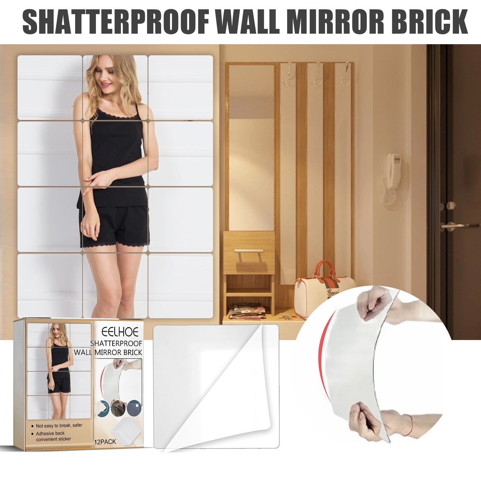 Shatterproof Full Length Wall Mirror Tiles,Made Of Unbreakable
