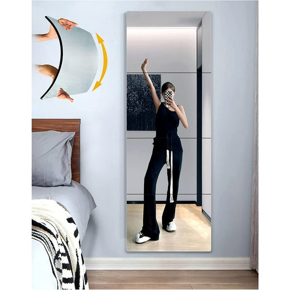 Shatterproof Full Length Wall Mirror Tiles,Made Of Unbreakable Plexiglass Acrylic,Extra Thick 0.16", 56"x14" 4Pcs 14"x14",Long Mirrors For Bedroom Door,Usde For Closet,Workout For Home Gym Body