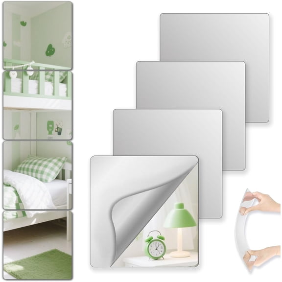 Shatterproof Peel And Stick on Mirror Tiles for Wall Decorative, 8 pcs 8.1x8.1 Unbreakable Small Mirrors For Wall Classroom Decor, Toddlers Mirror for Kids Bedroom, Plastic Door Adhesive Mirrors