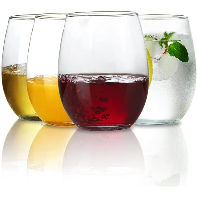 NonBreakable Plastic Stemless Wine Glass Set, Clear, Dishwasher Safe