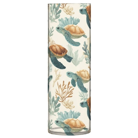 Shatterproof Plastic Vase 11.8" Tall Cylinder Vase for Fresh Flowers Home Decor Adorable Turtles Pattern