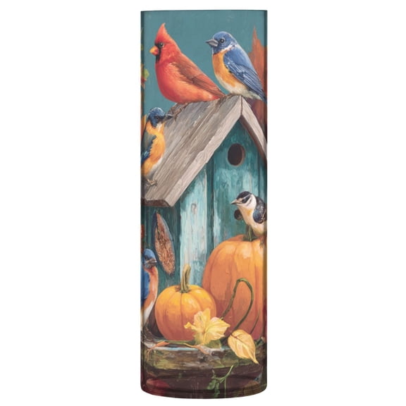 Shatterproof Plastic Vase 11.8" Tall Cylinder Vase for Fresh Flowers Home Decor Birdhouse and Colorful Birds