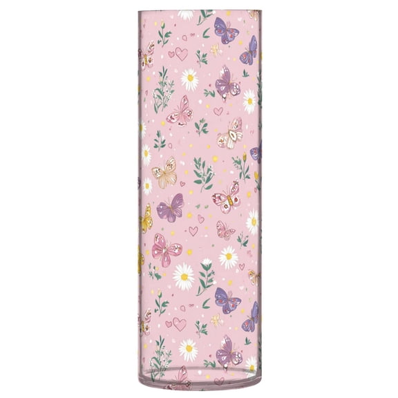 Shatterproof Plastic Vase 11.8" Tall Cylinder Vase for Fresh Flowers Home Decor Butterflies and Daisies in Soft Colors